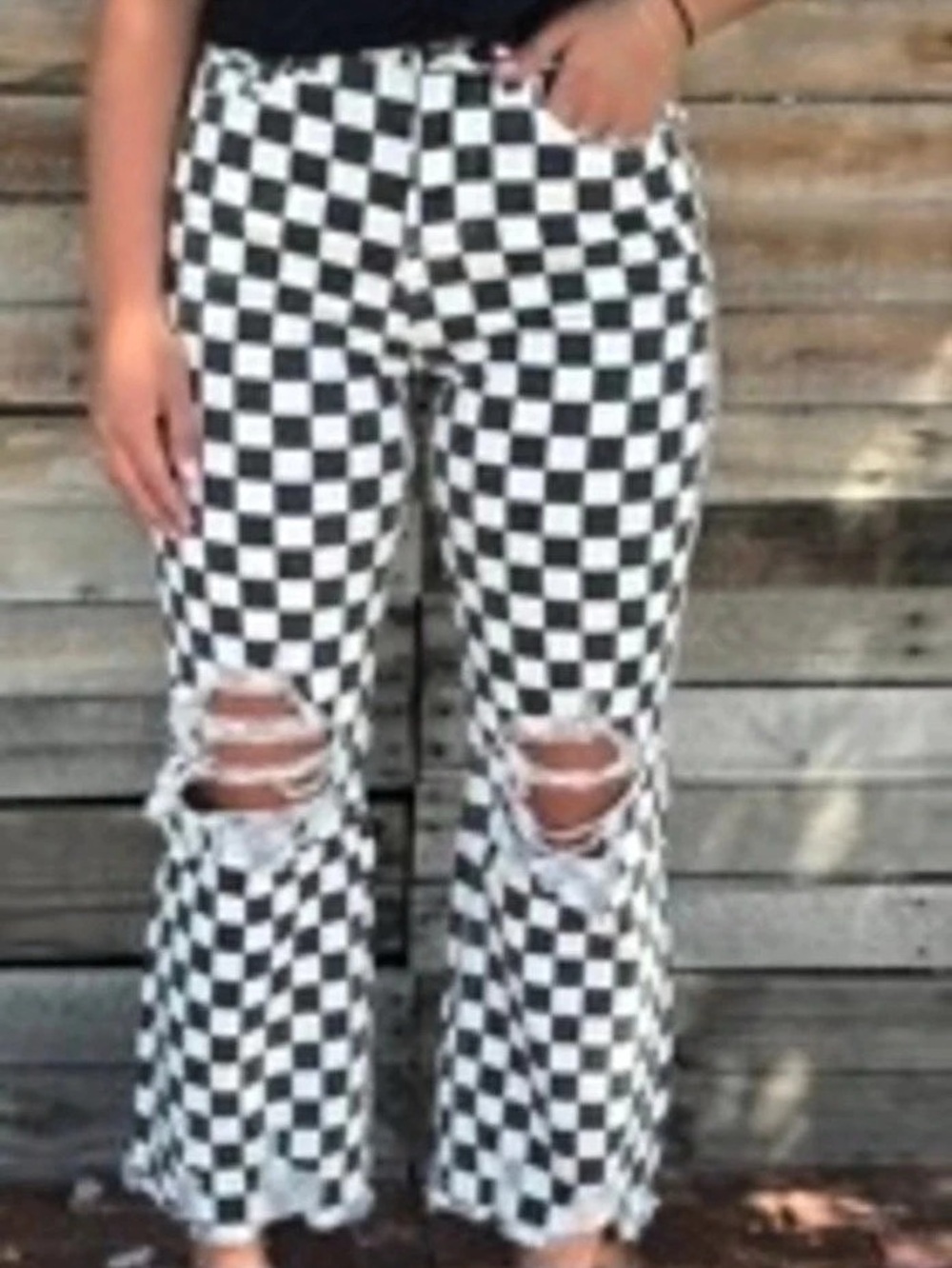 Sterling Kreek Women's Checkered Wide Leg Pants Black & White